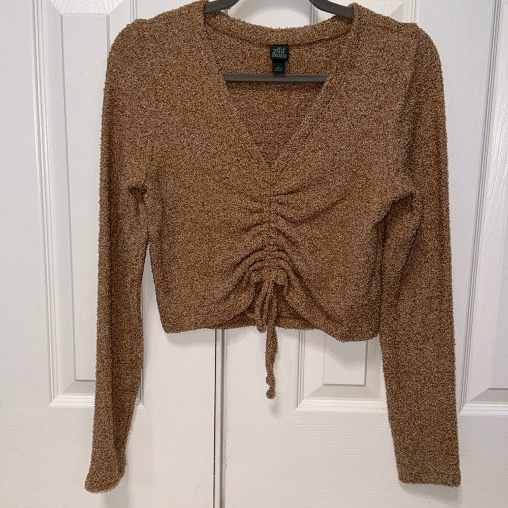 Tan Wild Fable Fuzzy Crop Sweater